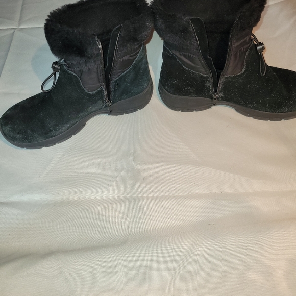 Lands end black women's snow short boots sz 8b, suede/canvas faux fur waterproof - Picture 10 of 12